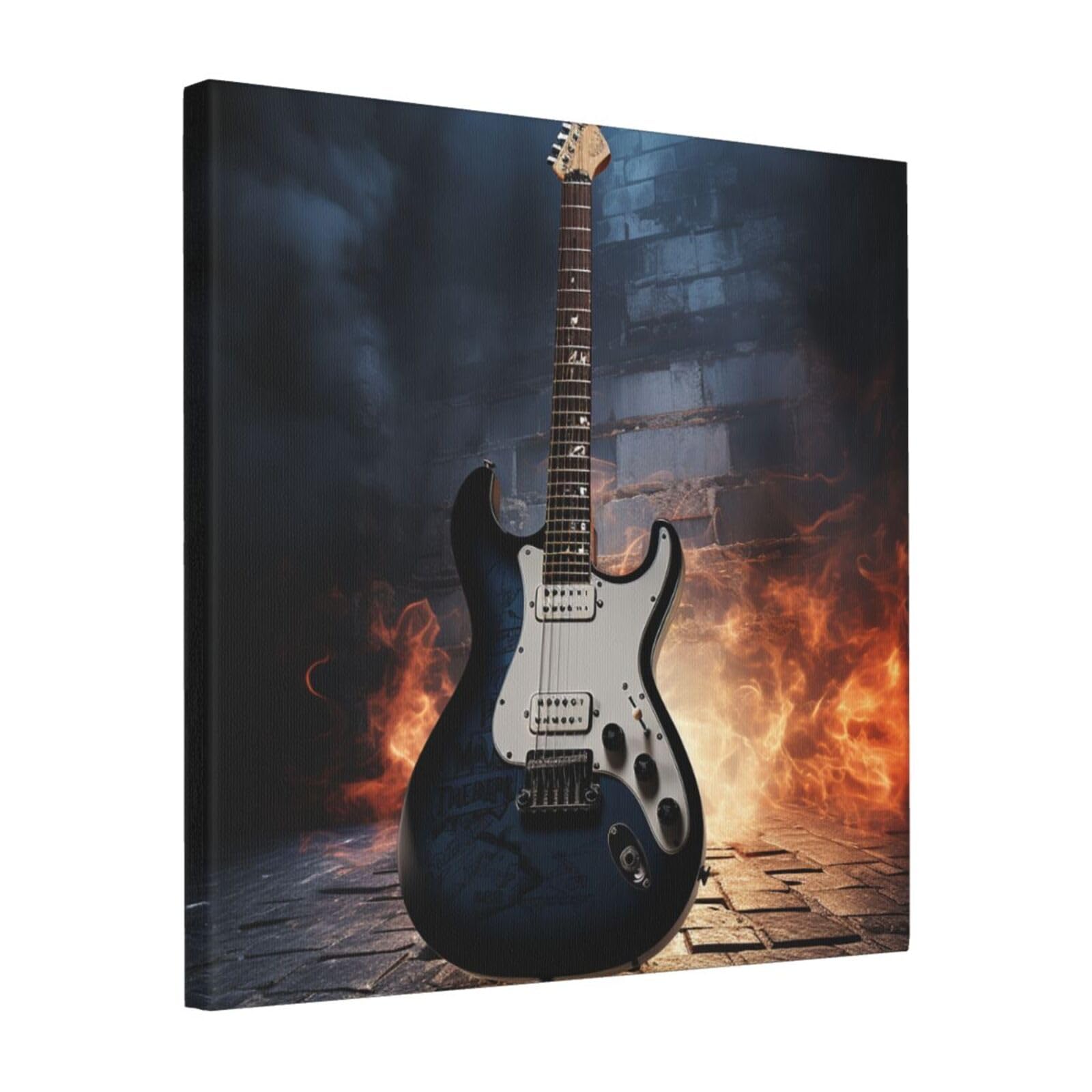 FodPand Electric Guitar Canvas Wall Art for Living Room Wall Decor 16"x16" Modern Artwork Painting Pictures Hanging Canvas Prints Aesthetic Wall Art for Bedroom Bathroom Office Wallart Decor