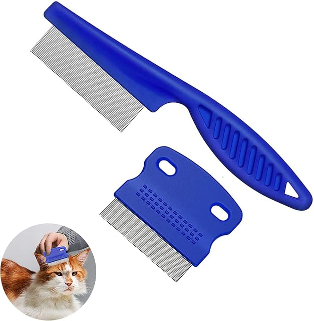 Pet Comb,2 Pcs Cat Dog Flea Comb Clean Lice/Tangles/Knots/Crust/Dirt,for Cat Dog Flea Lice Tear Stain Remover Combs Fine Tooth Grooming Removal Tool