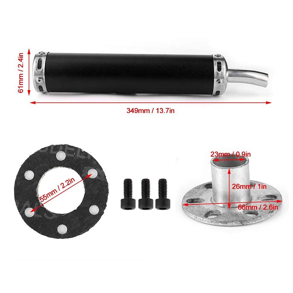 Aramox Tłumik wydechowy 20 mm (0,8 cala) Tłumik Zmodyfikowane części do motocykla 2-suwowego (czarny)