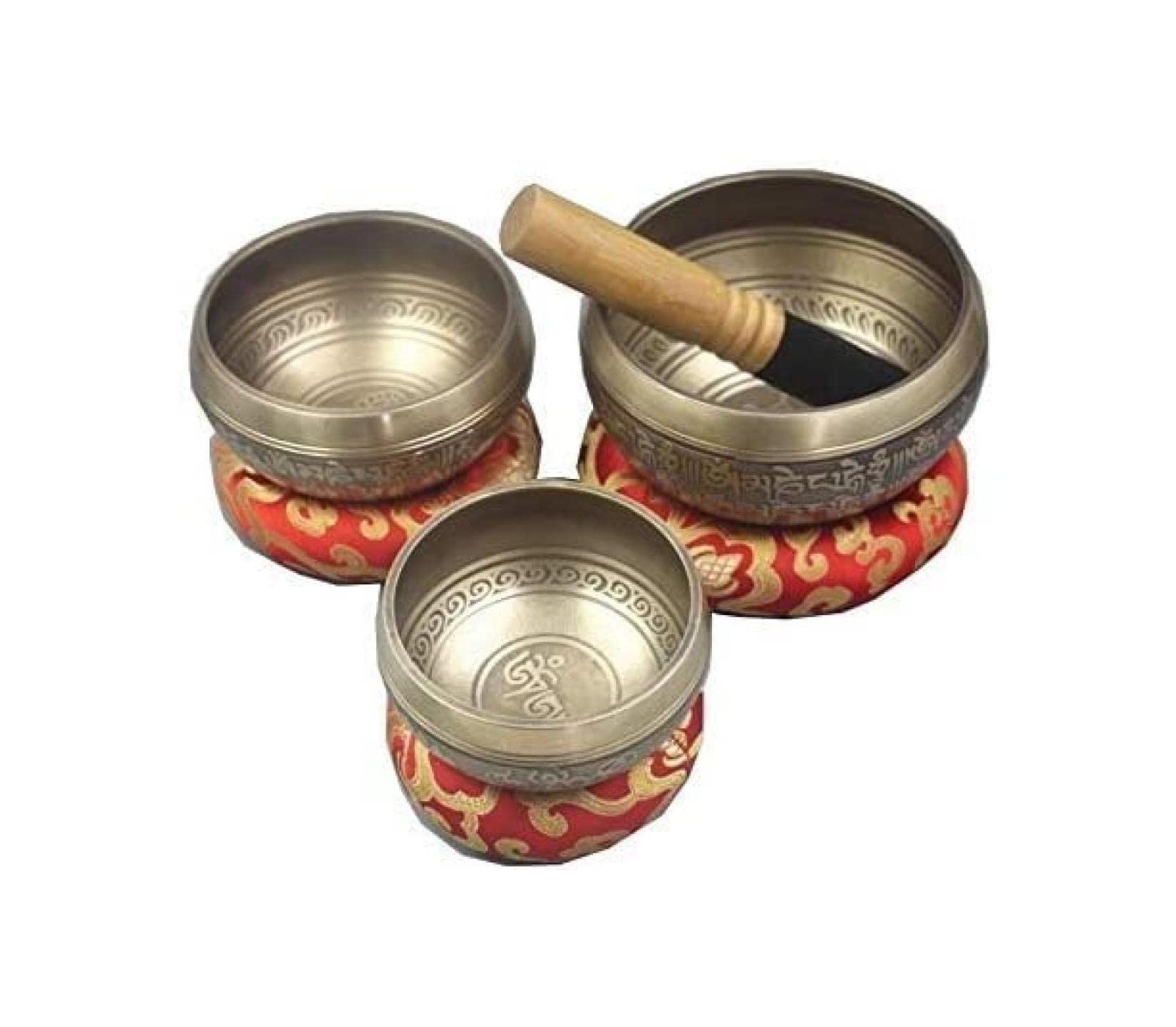 Set di campane tibetane facili da suonare per principianti, campane per meditazione con suono curativo dei chakra in metallo con mazzuolo in legno e cuscino in seta per meditazione olistica e rilassa