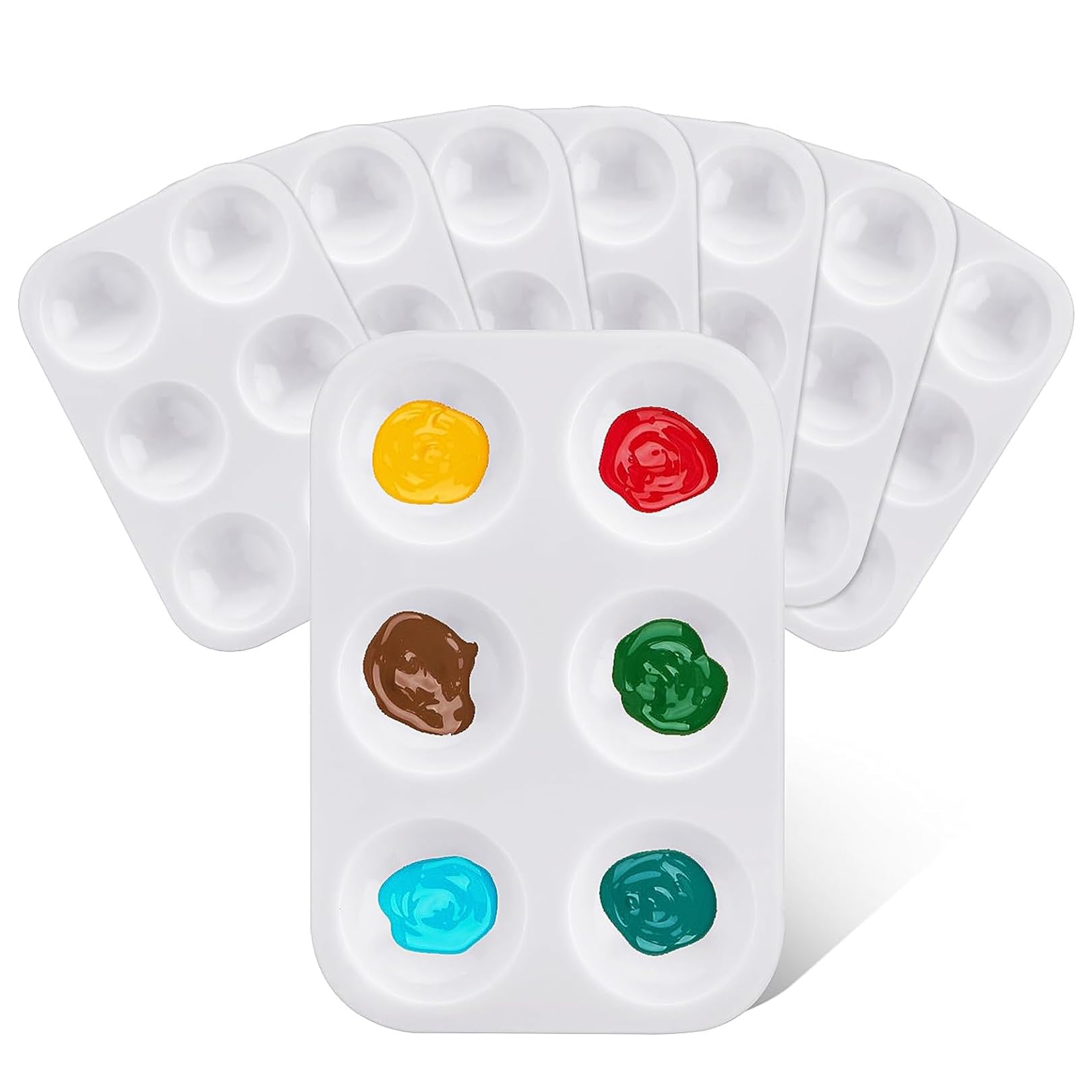 8 Pcs Paint Palette - Mini Mixing Pallet with 6 Well Watercolor Palette Painting Tray for Children, Paint Tray Palette for Watercolor Acrylic and Oil DIY Craft Professional Art Painting