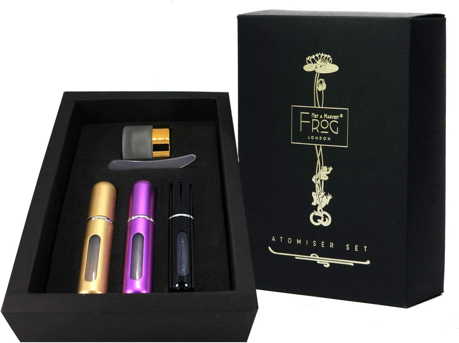 RedE Perfume Atomiser Bottles, Refillable Travel Size, Set Of 3 Stylish Colours (Gold Violet Black)