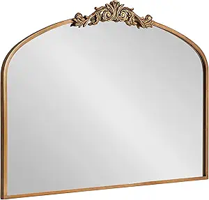 Kate and Laurel Arendahl Ornate Traditional Arch Mirror; 36 x 29; Gold; Decorative Baroque Style Arched Vintage Gold Mirror with Wide Frame and Ornamental Crown