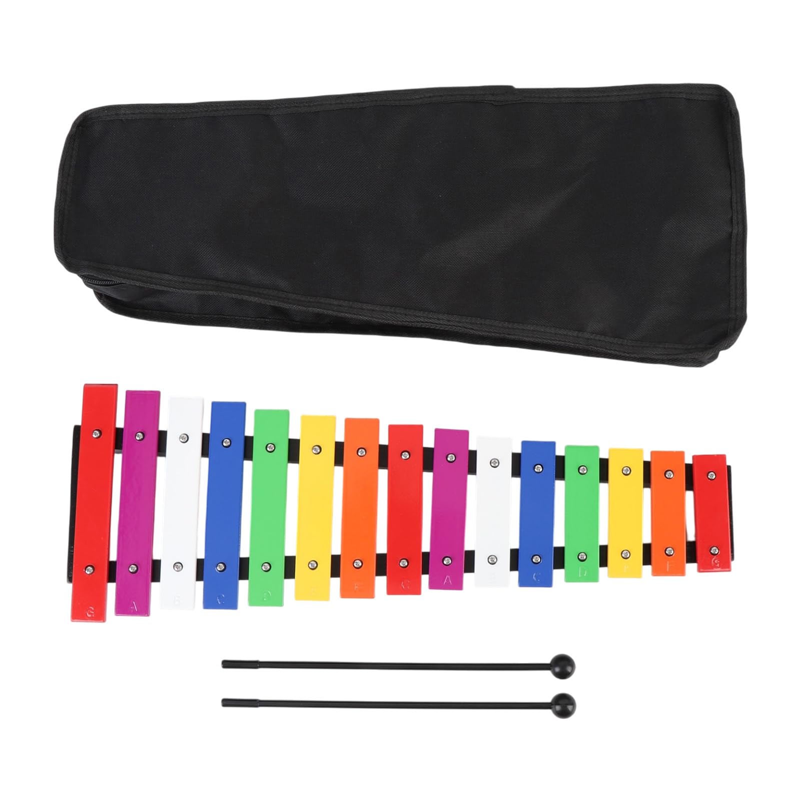 Xylophone en Bois, 15 Notes en Aluminium coloré, Instrument de Percussion Glockenspiel avec Base en Pin Robuste, 2 Maillets, Sac de Rangement pour Débutants, Enfants, éducation Musicale à la