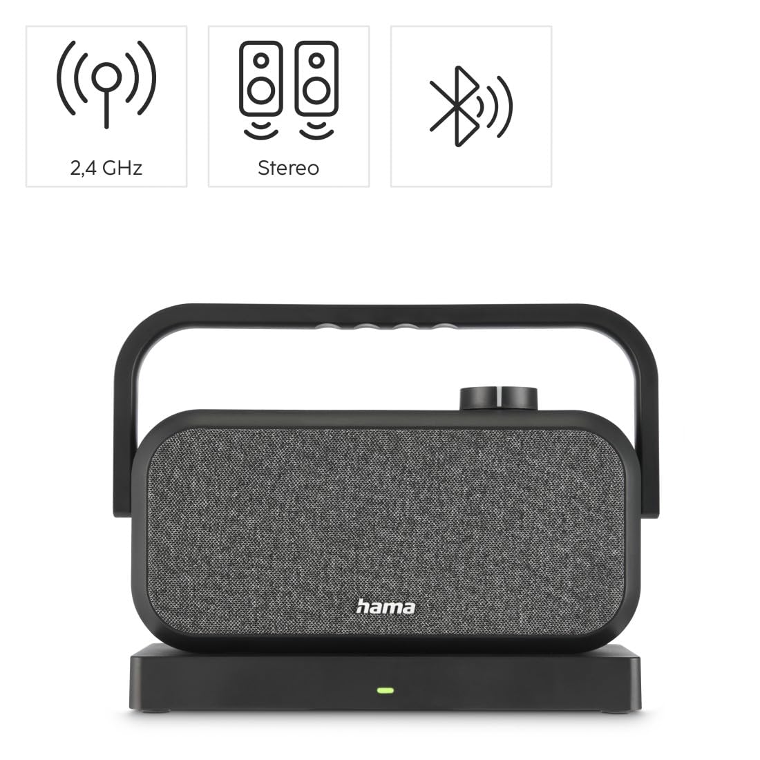 Hama TV Lautsprecher kabellos (kabelloser Stereo Funklautsprecher 2,4 GHz + Bluetooth, TV Sprachverstärker für Senioren und Hörgeschädigte, Ladestation, 2X 5 Watt, 3 Modi, 18h Spielzeit) schwarz