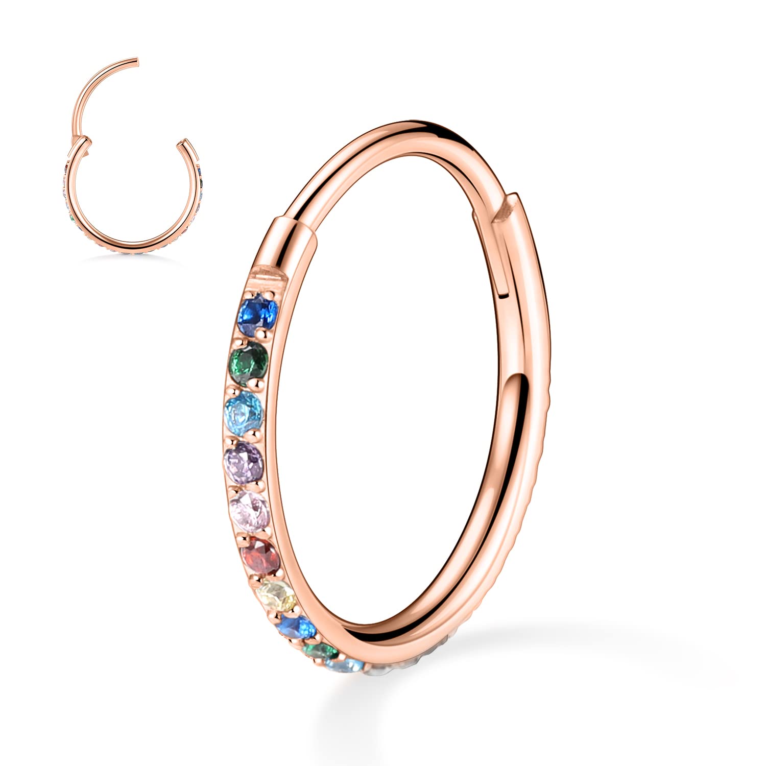 hengkaixuan CZ/Opal Nose Rings Conch Jewellery Septum Clicker 316L Surgical Steel Segment Ring Helix Cartilage Earrings Hoop Daith Tragus Rook Piercing Jewellery — view 3