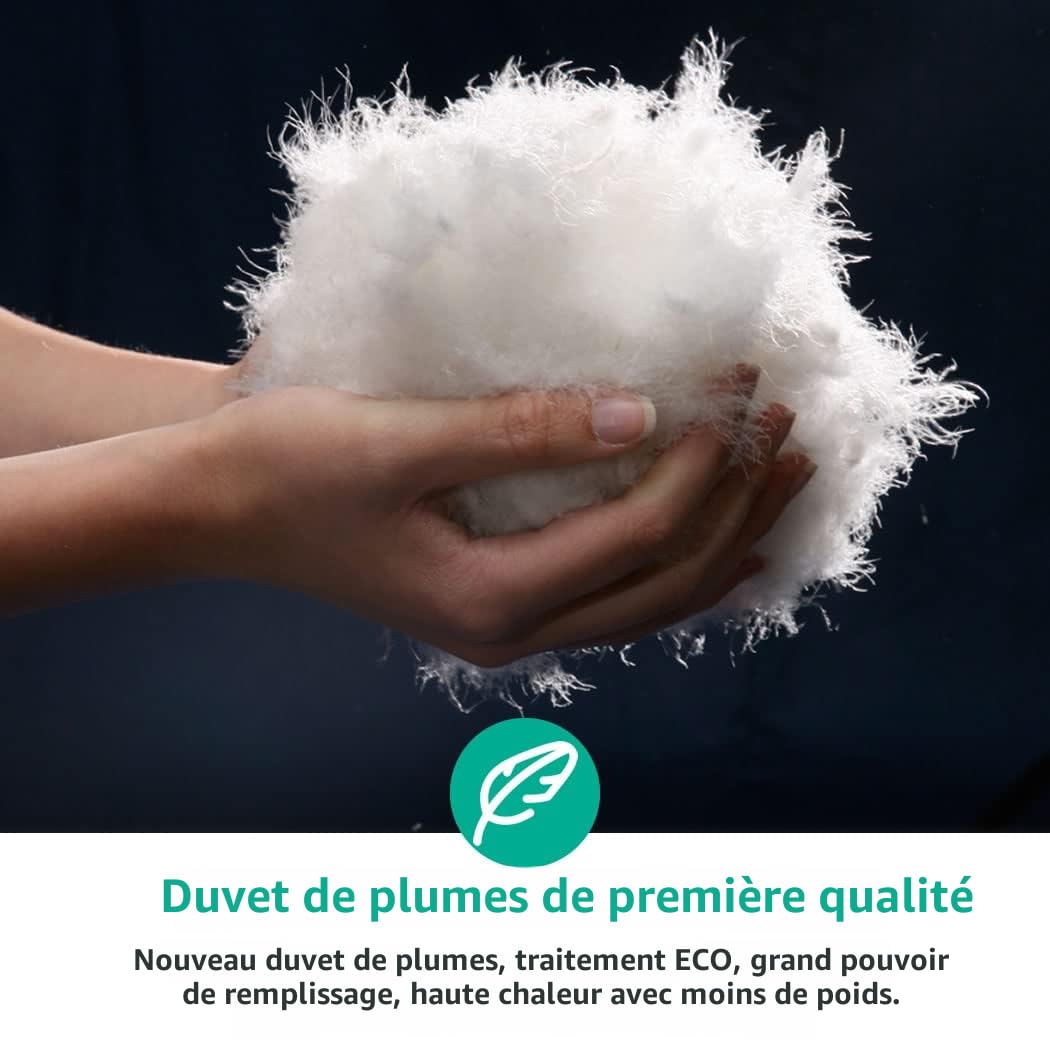 APSMILE 4 Saisons Couette en Plumes et Duvet d'oie 220x240 cm, Ultra-Soft Hotel Collection, Naturelle Chaude pour lit 2 Personnes, 8 Onglets d'angle (Blanc)