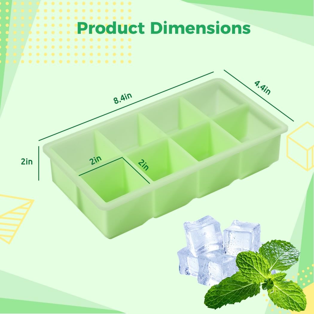 Lot de 4 grands moules à glaçons carrés en silicone avec couvercles amovibles, empilables pour whisky, cocktails, friandises glacées, soupes