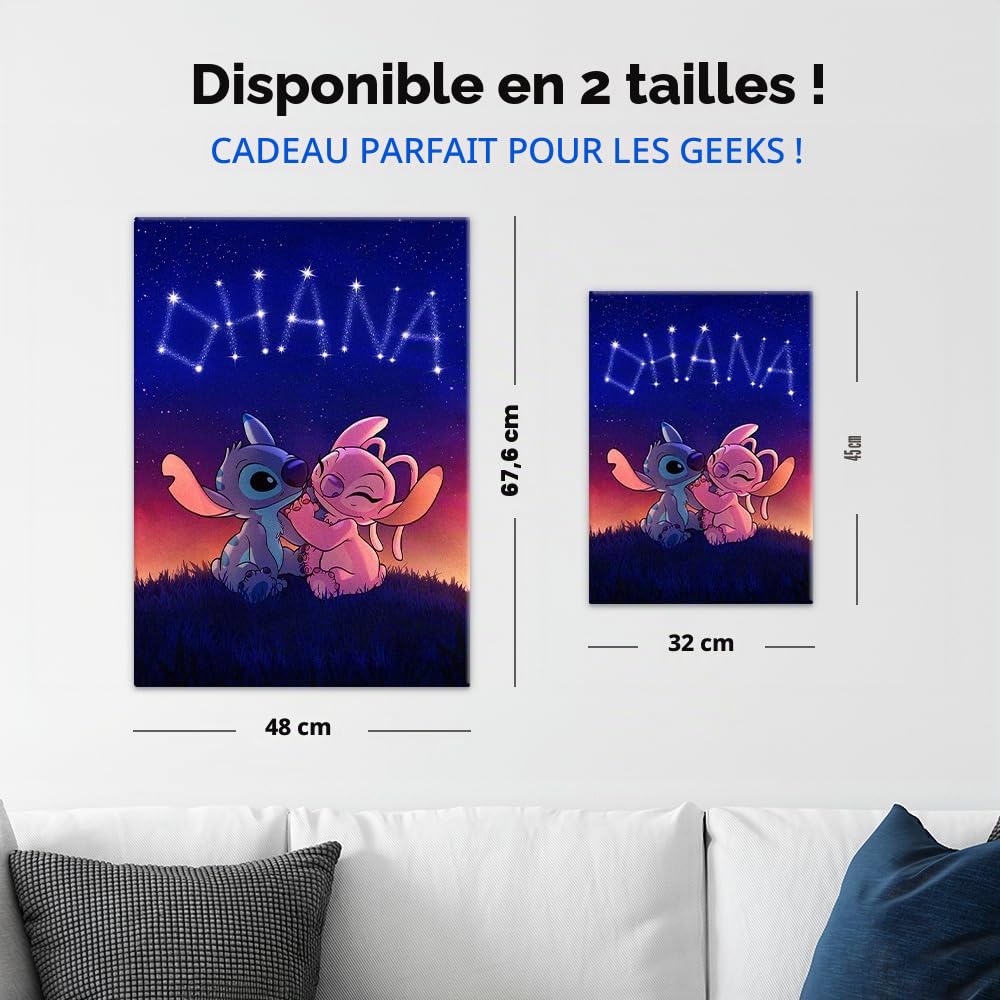 Displate Affiche Métallique Disney Stitch - Hawaii Chill - Stitch Angel Ohana Stars - Déco Maison Chambre - Cadeau - Decoration Murale Salon Metal Poster 32 cm x 45 cm