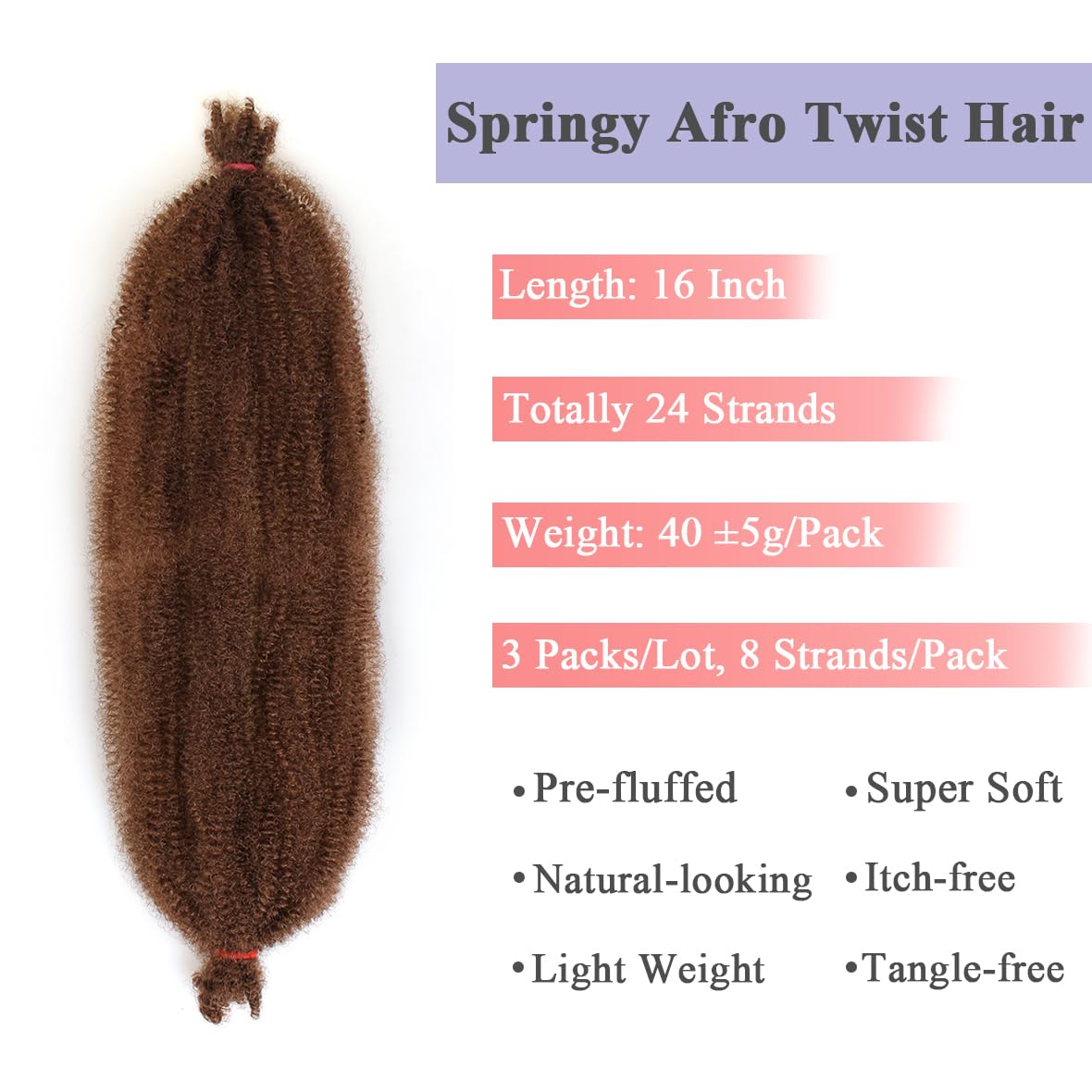 Leeven 16 Inch Springy Twist Hair for Afro Marley Locs 3 Packs Afro Kinky Curly Marley Braiding Hair Extensions Pre Separated Popping Spring Twist Crochet Hair for Distressed Locs /30# - Image 4