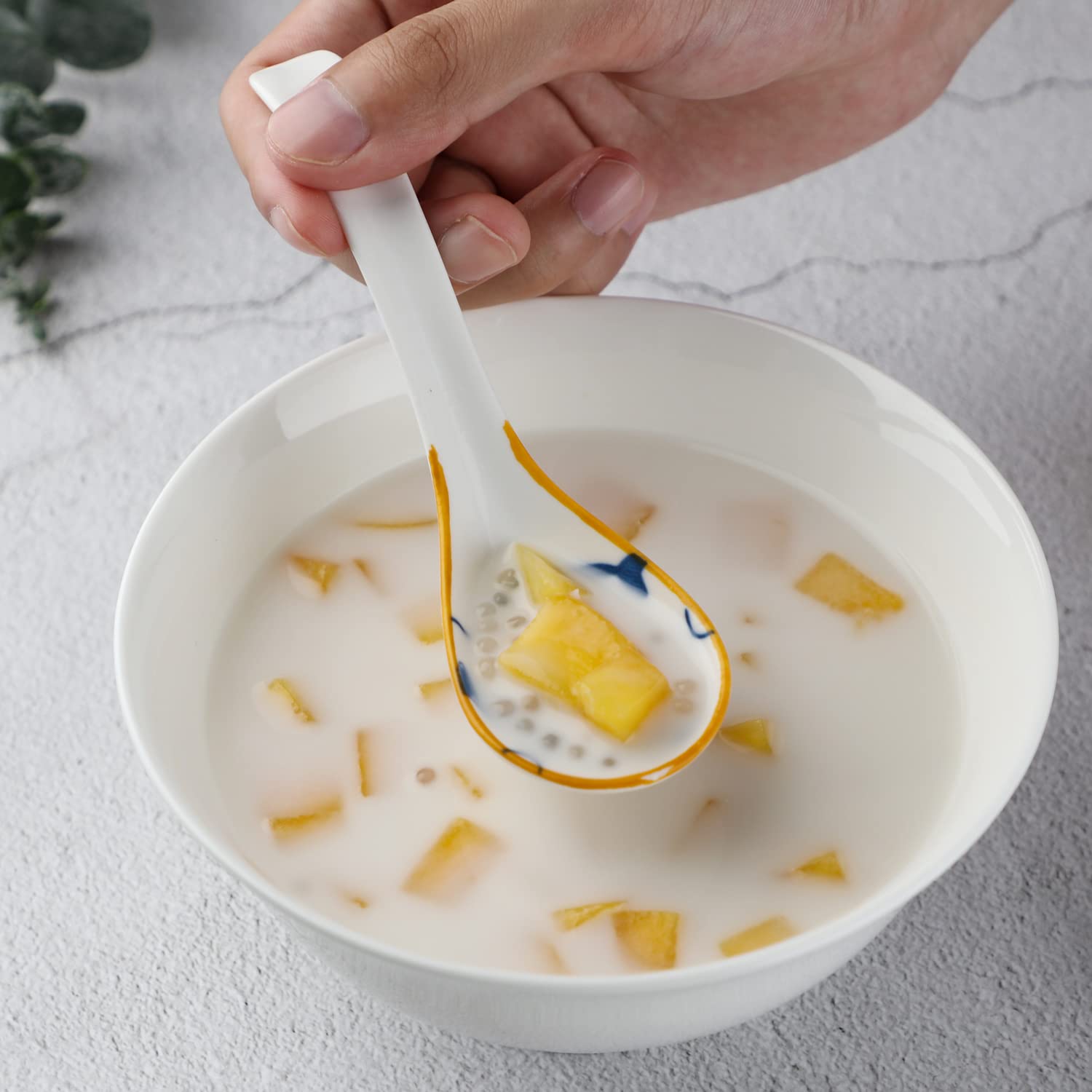 Suppenlöffel 4er Set Keramik Chinesische Suppenlöffel Ramen Löffel für Pho Nudeln Müsli Knödel