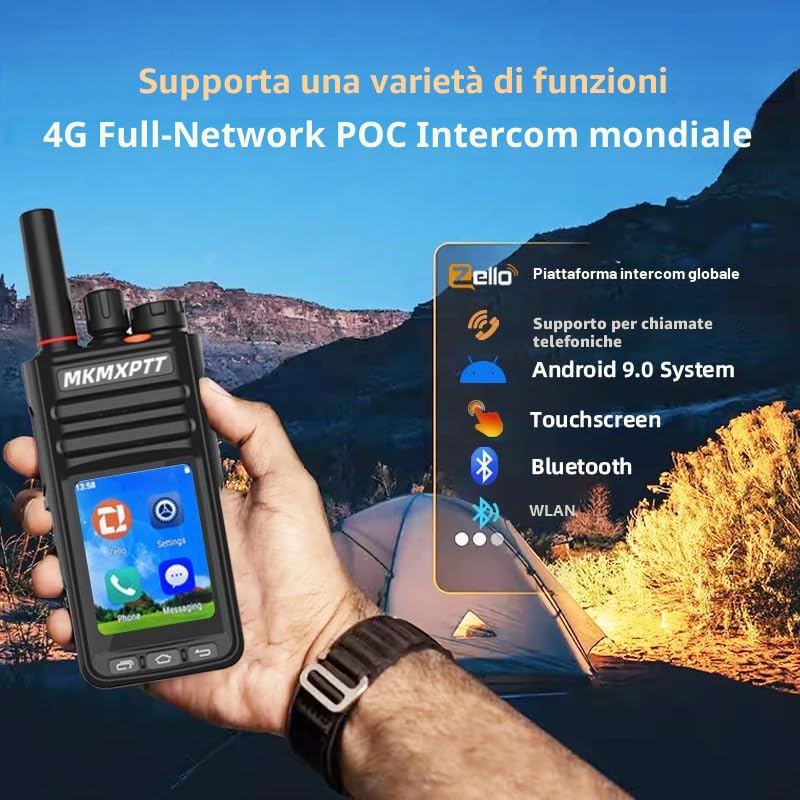 walkie-talkie globale HD, touchscreen TFT da 6,1 cm, Android 9.0, WLAN, Bluetooth, GPS, supporto 2G/3G/4G