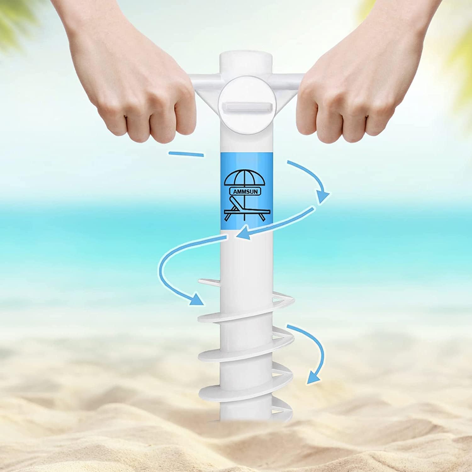 AMMSUN Parasol plażowy, kotwica piaskowa, wytrzymała podstawa parasoli zewnętrznych z 5 śrubami spiralnymi, uniwersalny, jeden rozmiar, pasuje do większości parasoli plażowych, bezpieczny uchwyt na
