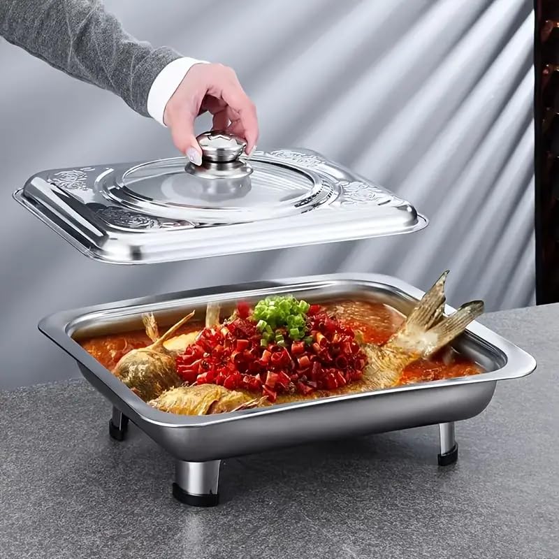 Image of Stainless Steel Buffet Dish Rectangular Chafing Food Tray Chafer Pan with Lid Steam Table Pan for Wedding Parties Banquet Catering Events Chafing Dish for Parties Buffet