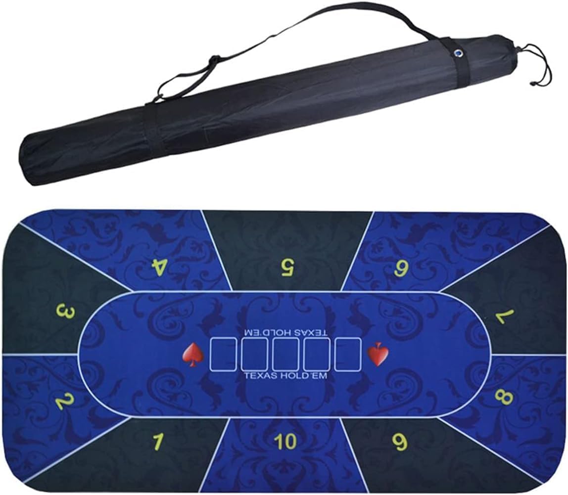 Tapis de poker - Tapis de poker professionnel portable, tapis de poker Texas Hold'em for soirées de jeu à domicile jusqu'à 10 joueurs, Blackjack, Poker Topper avec sac de rangement(1.8 x 0.9 M)