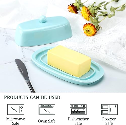 Miniatura 7 de Yedio Mantequillera de porcelana con tapa blanca y turquesa