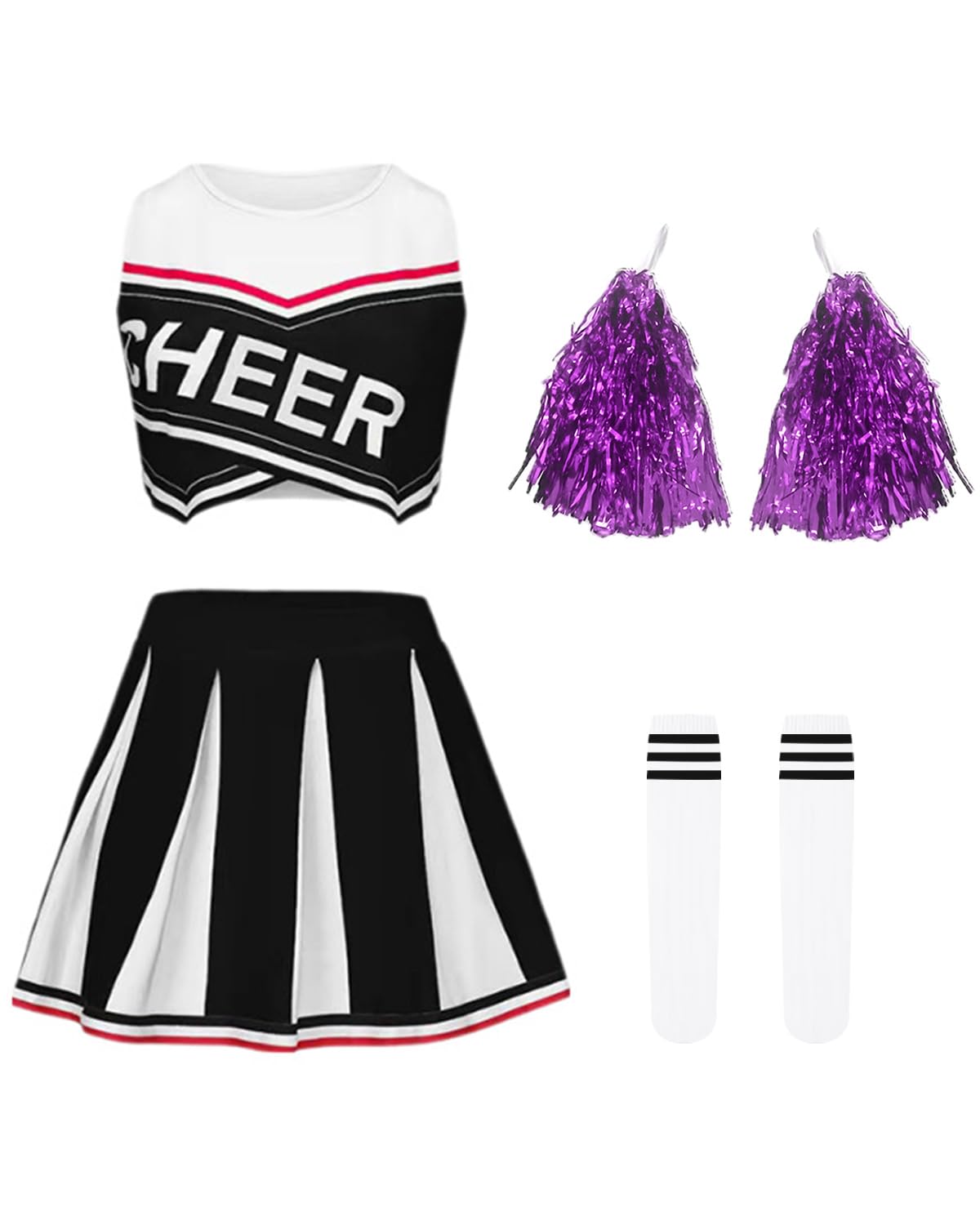 JiAmy Girls' Cheerleading Costumes, Kids Halloween Fancy Dress Up, School Musical Cheer Outfit Cheerleader Outfit 9-10 Years - Image 2