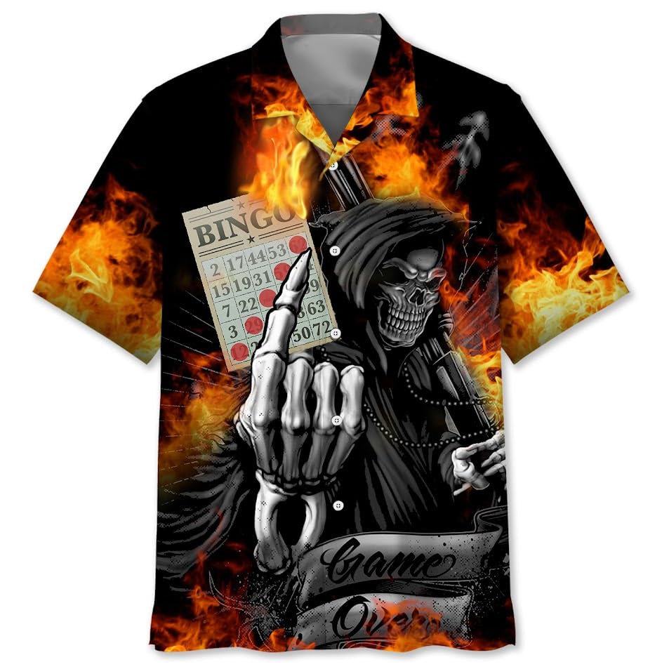 Bingo Hawaiian Shirts for Men, Bingo Funny Shirt Summer Short Sleeves Button Down Beach Clothing, Small