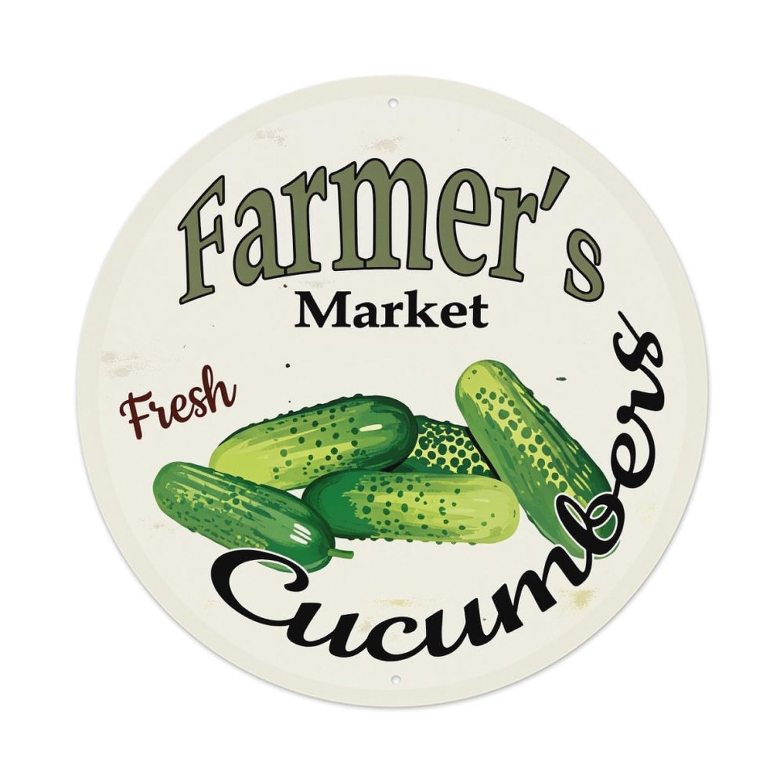 Farmer's Market Fresh Cucumbers Round Tin Sign Vintage Style Metal Sign Home Bar Garden Wall Plaque Decor Metal Poster 8x8 Inch