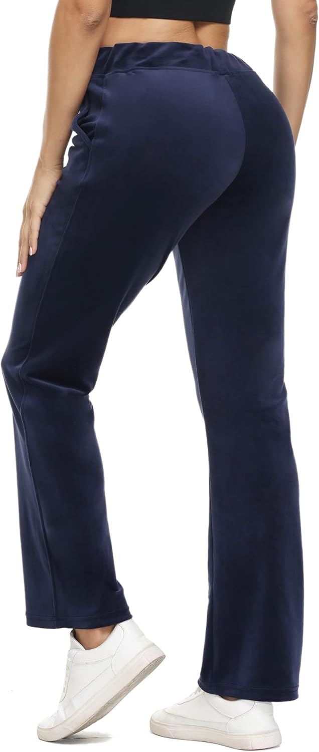 COZZIPLUS Women Velour Pant,Soft Velvet Sweatpant for Women, Straight Leg High Waist Velour Lounge Pant with Pockets - Image 2