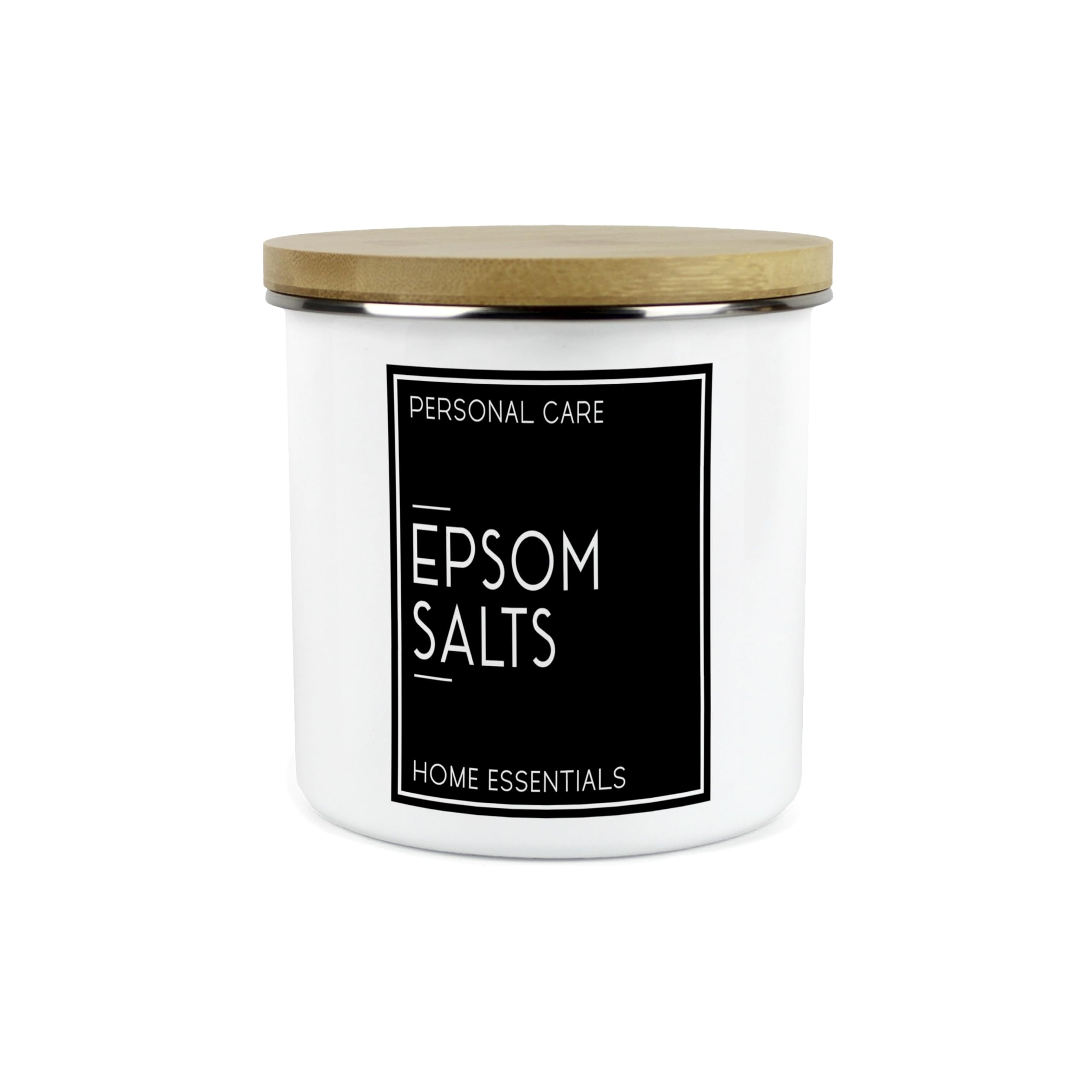 Inverted Minimalist Epsom Salts Storage Canister - Natural Black & White Modern Décor - Refillable Enamel 1.2L Home Bathroom Storage Container