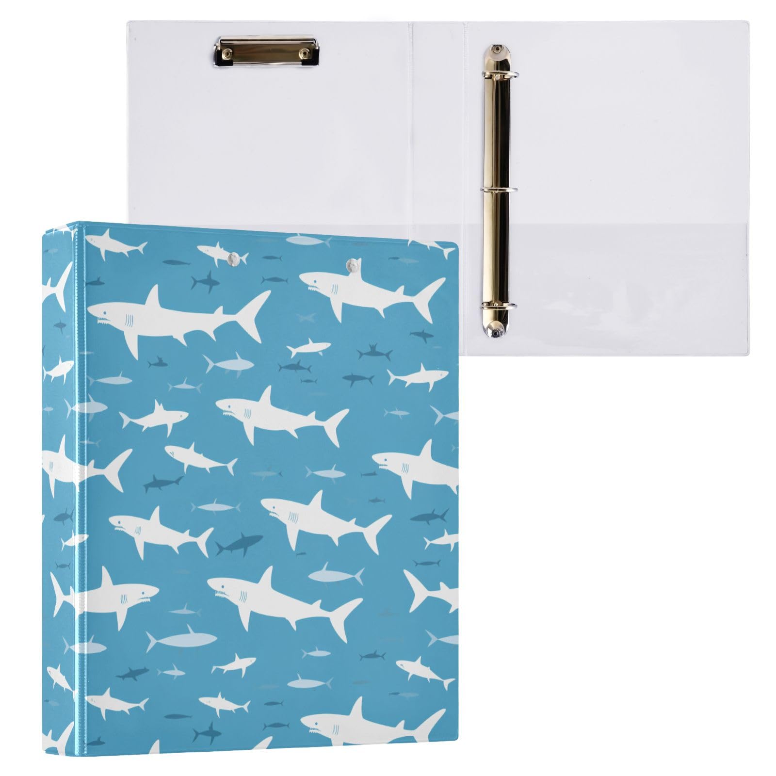 The White Shark - Raccoglitore a 3 anelli, 3,8 cm, contiene 200 fogli con 3 tasche interne in PVC trasparente, per scuola e ufficio