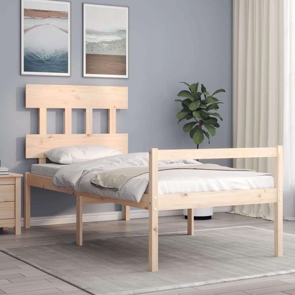 Seniorenbett 90x200 cm aus Kiefernholz Massiv - Einzelbett mit Kopfteil und Fussteil - Seniorengerechtes Massivholzbett 45 cm Sitzhoehe mit Stauraum Fuer Senioren und Erwachsene