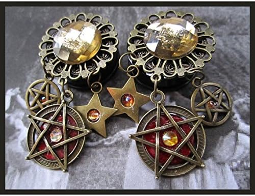 Bewitching Pagan Pentagram EAR PLUGS dangle earring pick gauge 1/2", 9/16", 5/8", 11/16", 7/8", 1", 1 1/16" aka 12, 14, 16, 18, 22, 25, 28mm