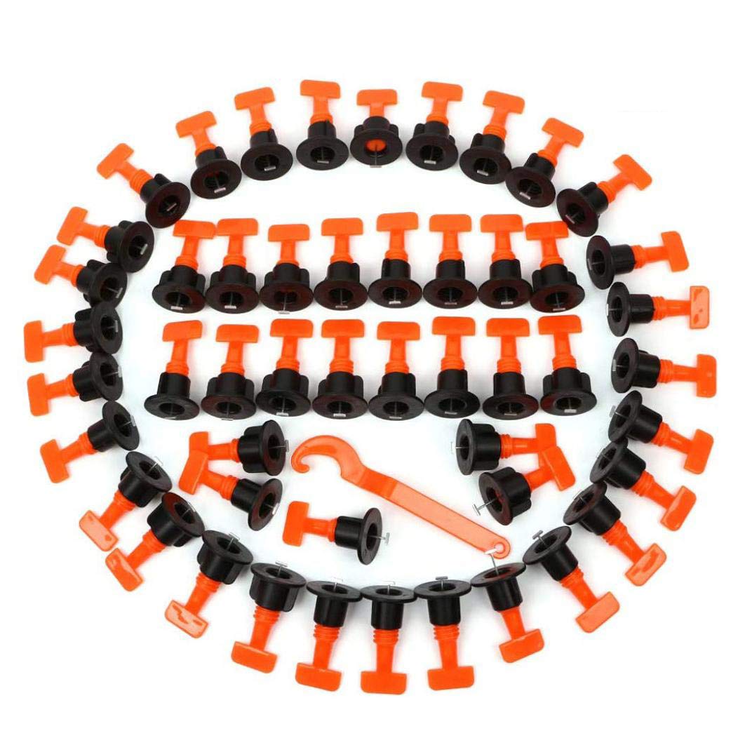 Premium Tile Leveling System Kit with 50pcs Tile Leveler Spacers, 1 Special Wrenches, Reusable Tile Installation Tool Kit for Construction, Like Building Walls & Floors,T-lock Floor Tool