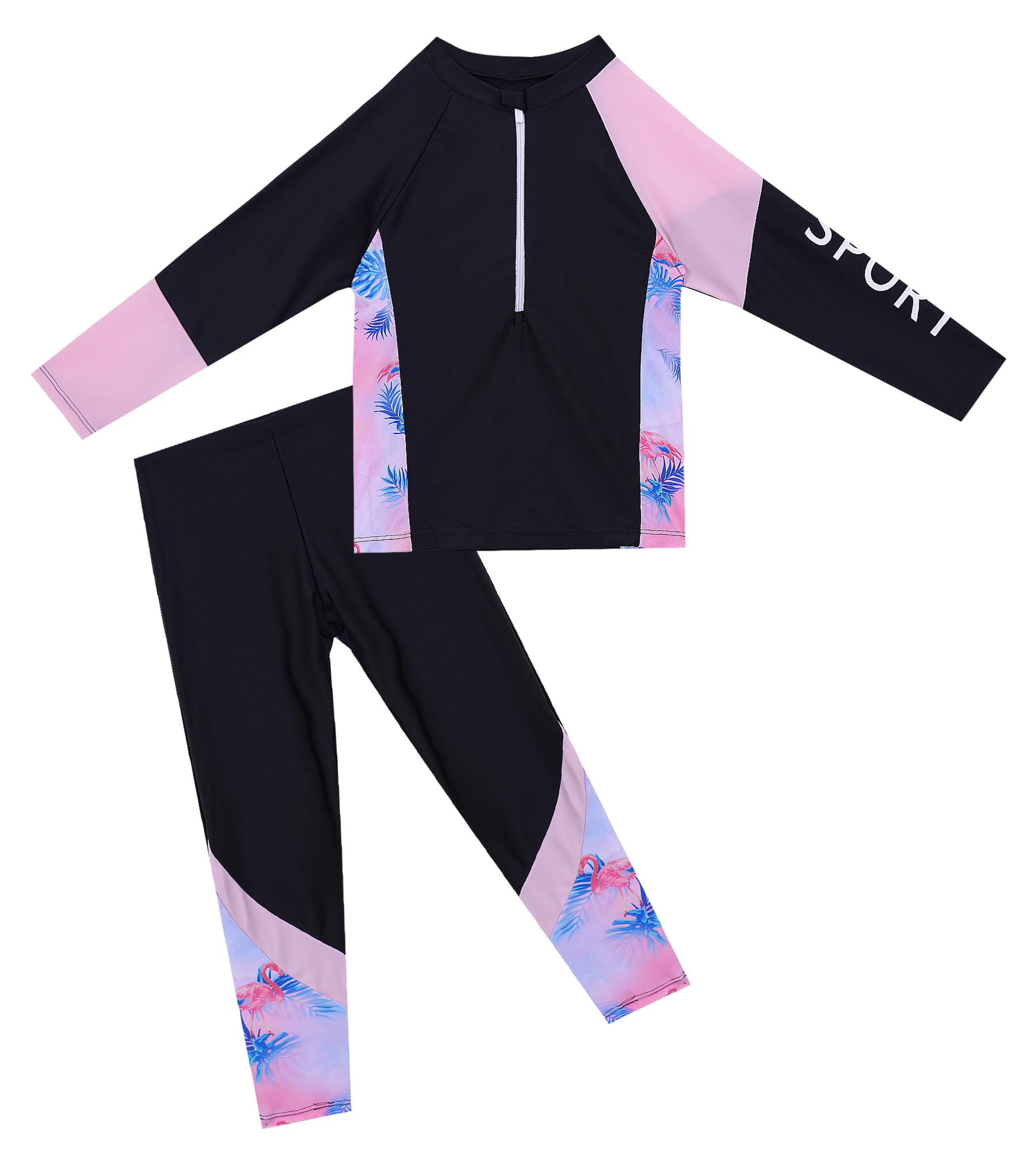 Langärmeliger Badeanzug für Mädchen, zweiteilig, Rashguard-Shirts mit Hose, Set