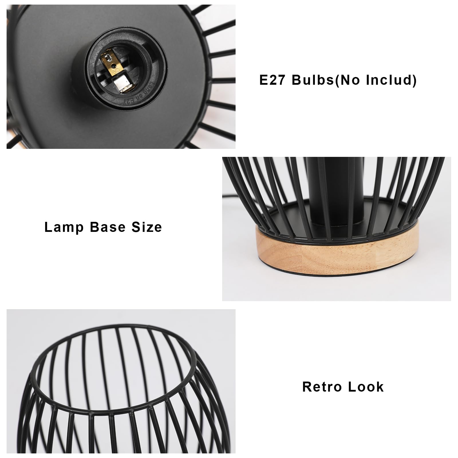 Comely Retro Lampa Biurkowa, Czarna Lampa Nocna Do Żarówki E27, Z Gniazdkiem I Przełącznikiem Do Sypialni Salonu Biura Kawiarni Baru (Bez Żarówki)