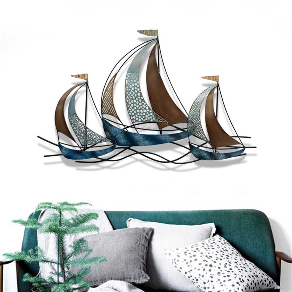 WSNCXFW Metal Sailboat Wall Decor, 3D Nautical Ship Wall Sculptures,Metal Beach Wall Décor,coastal/nautical metal wall art,Handmade Boat Hanging Ornament Home Decoration,C