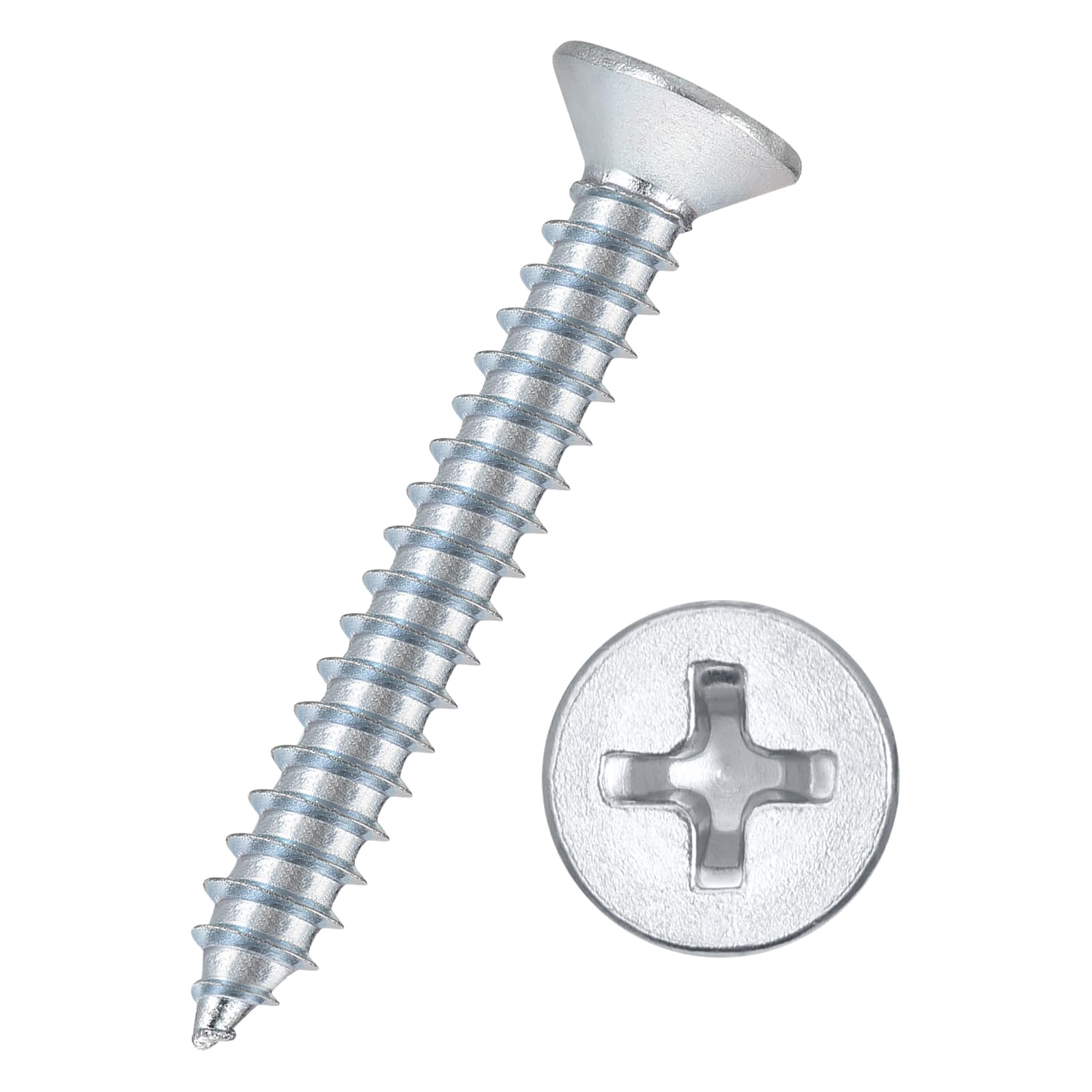 Kozelo 200pcs Phillips Flat Head Wood Screws - [#14x1-1/4"] Carbon Steel Countersunk Self Tapping Screws for Furniture Assembly, Interior Trim, Outdoor Construction, Bluish-white — image 1