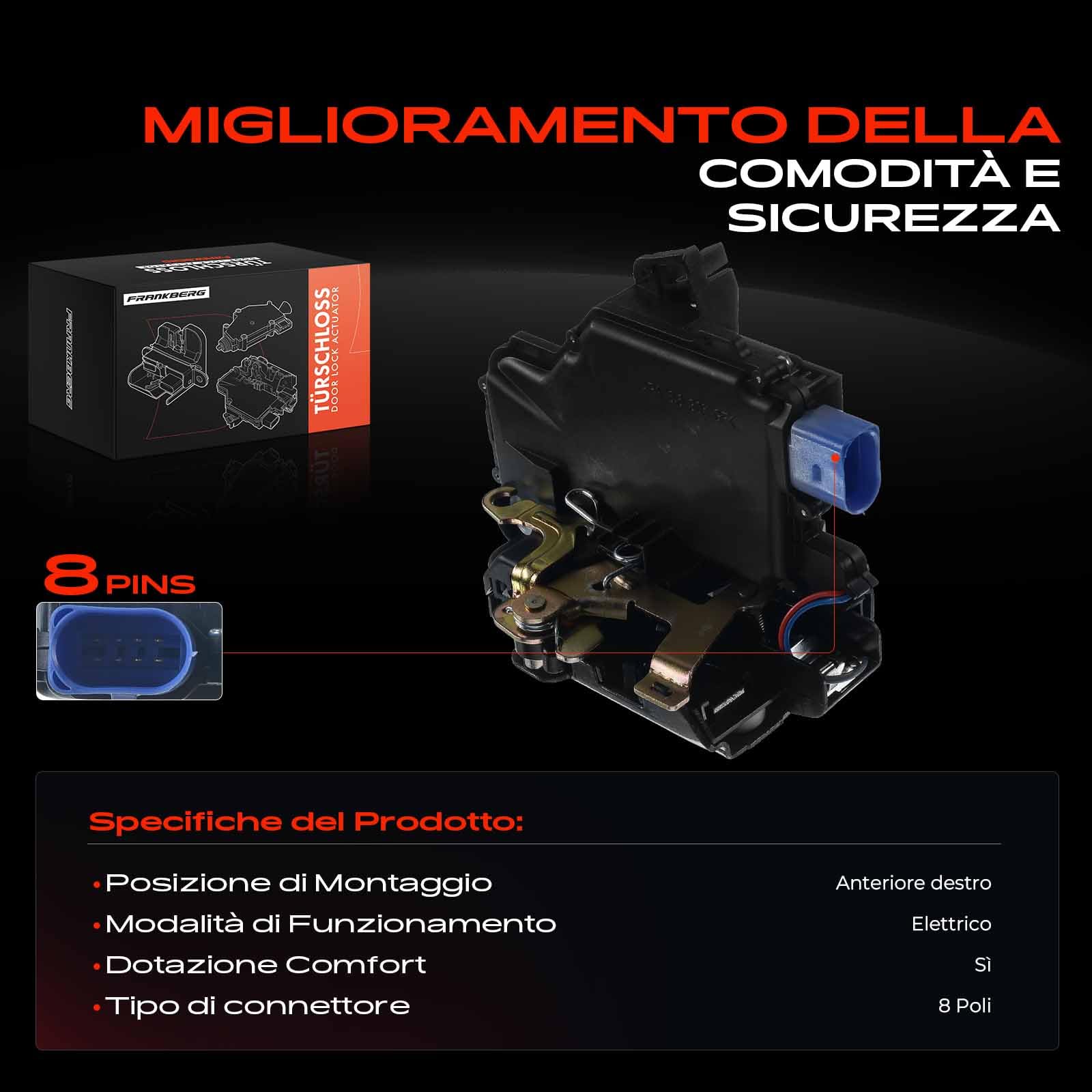 Frankberg Serratura porta auto Anteriore destro Compatibile con Ibiza III 6L1 Transporter V Bus 7EB 7EJ 7HB 7HJ Multiva.n V 7EF 7EM 7EN 7HF 7HM 7HN Polo Berlina 9A2 9A4 9A6 9N2 Cordoba 6L2 3B1837016BC