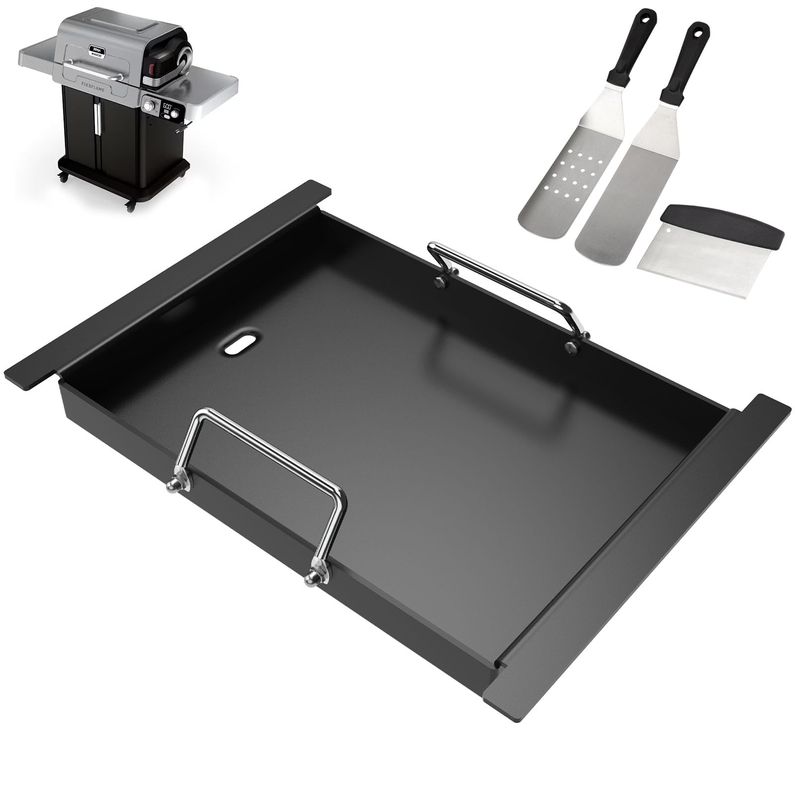 Half Griddle Insert for Ninja FlexFlame PG300 Series, Carbon Steel Griddle Plate for Ninja Flex Flame Replacement Grills Accessories, XSKHLFGRIDLE