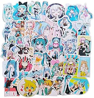 Hatsune Miku Stickers 50-Pcs, Japanese Anime VSCO Decals for Laptop Water Bottle Guitar Travel Case iPhone iPad Xbox Luggage Bike, Waterproof Sun Protection Vinyl Graffiti Sticker for Kids Teens Girls