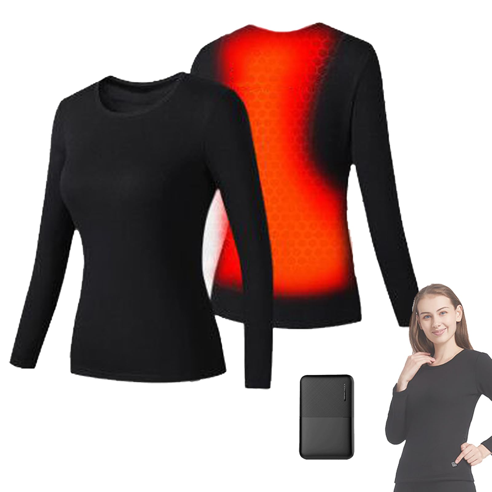 TOVCHEI Women's Electric Heated Underwear Coldproof Thermal Heated Underwear, Smart USB Powered for Travel, Cycling, Skiing,Black a,S