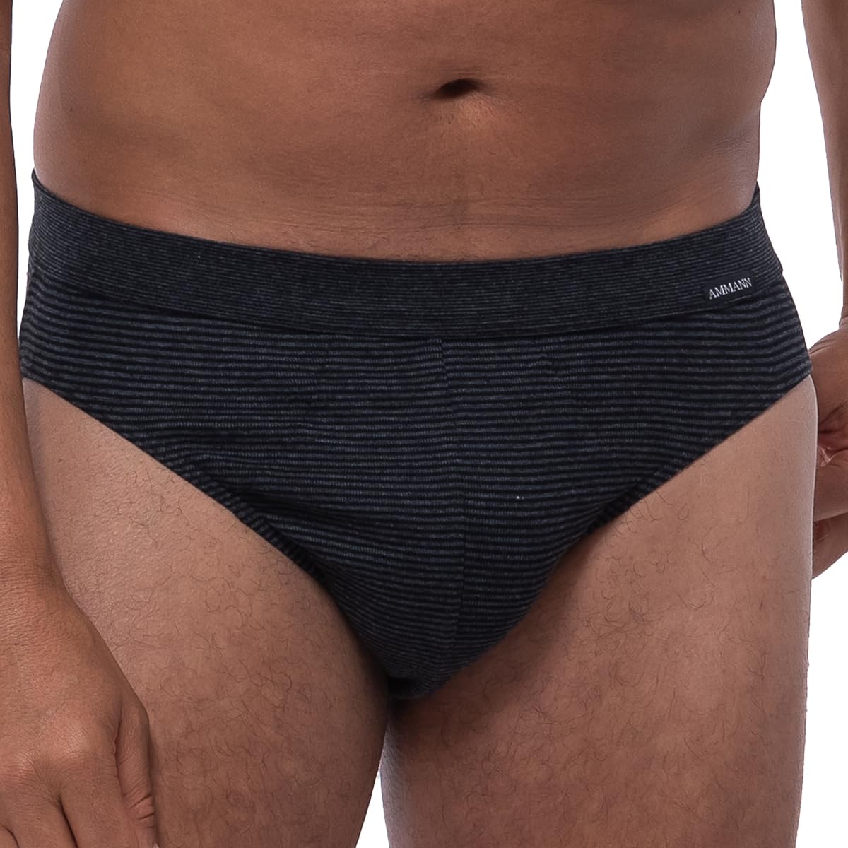 Ammann 3er Pack Jeans - Herren Unterhose ohne Eingriff - Slip Jazz-Pant Feinripp mit hohem Baumwolle-Anteil Größe 5-8 - Dunkelblau und Anthrazit