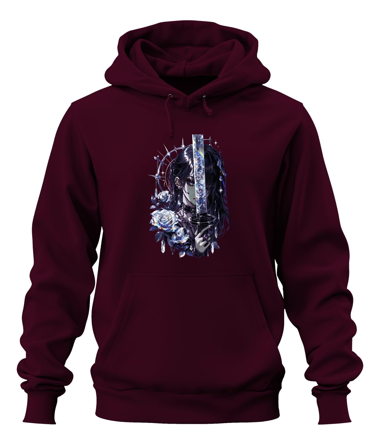 Anime Dziewczęca Katana Japonia Y2K bluza z kapturem | Manga Otaku Diamentowa Fantazja E-Girl Prezent Cosplay Sztuka Tęcza Błyszczący Kamień szlachetny