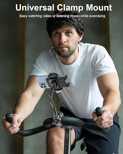 Miniatura 2 de Soporte de teléfono giratorio de cuello de cisne, soporte para teléfono celular, abrazadera de manillar de bicicleta estática para bicicleta