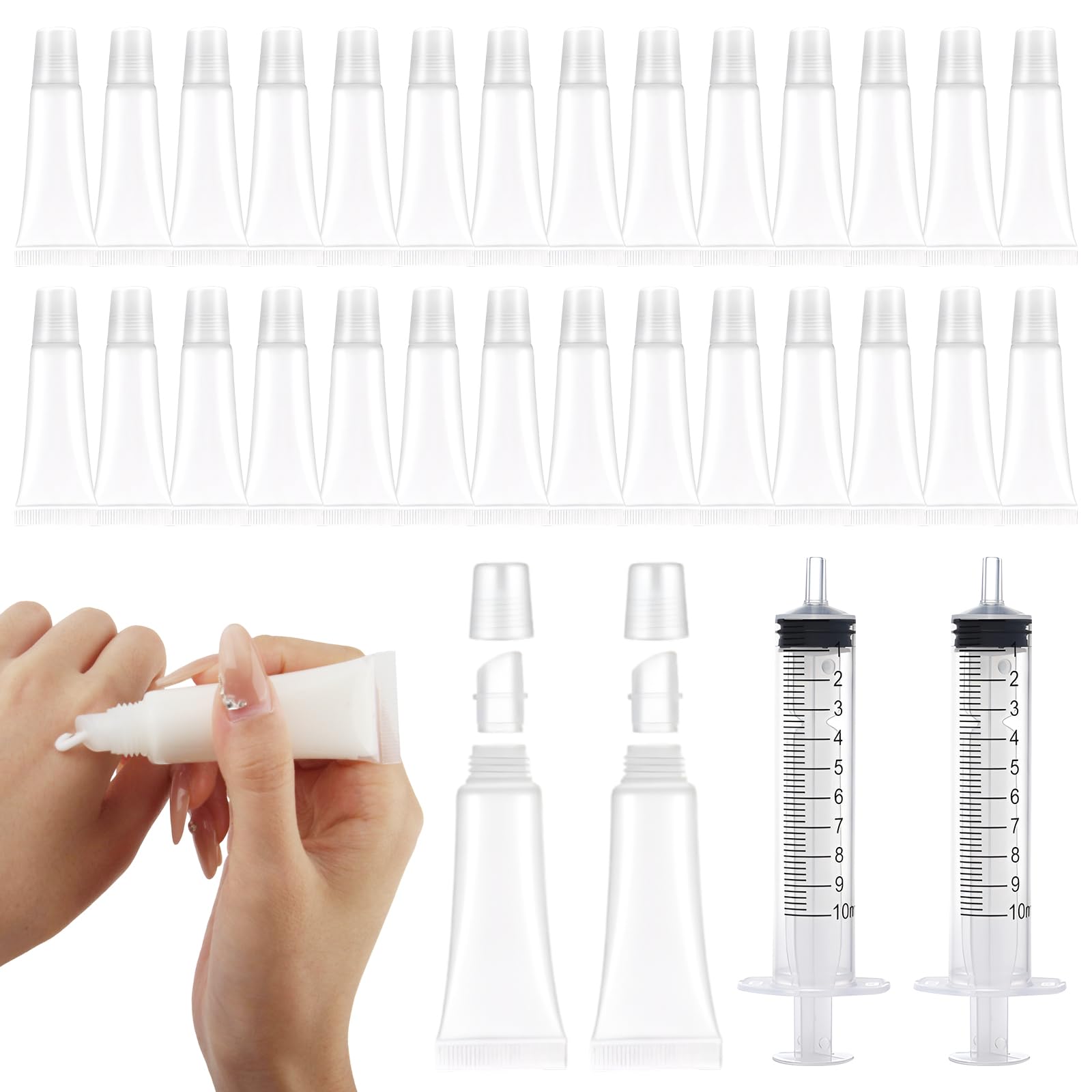 32 sztuki pustych tubek na balsam do ust, 10 ml, pusta tubka, do wielokrotnego napełniania, przezroczysta tubka balsam do ust, balsam do ust do szamponu, balsamu do błyszczyków