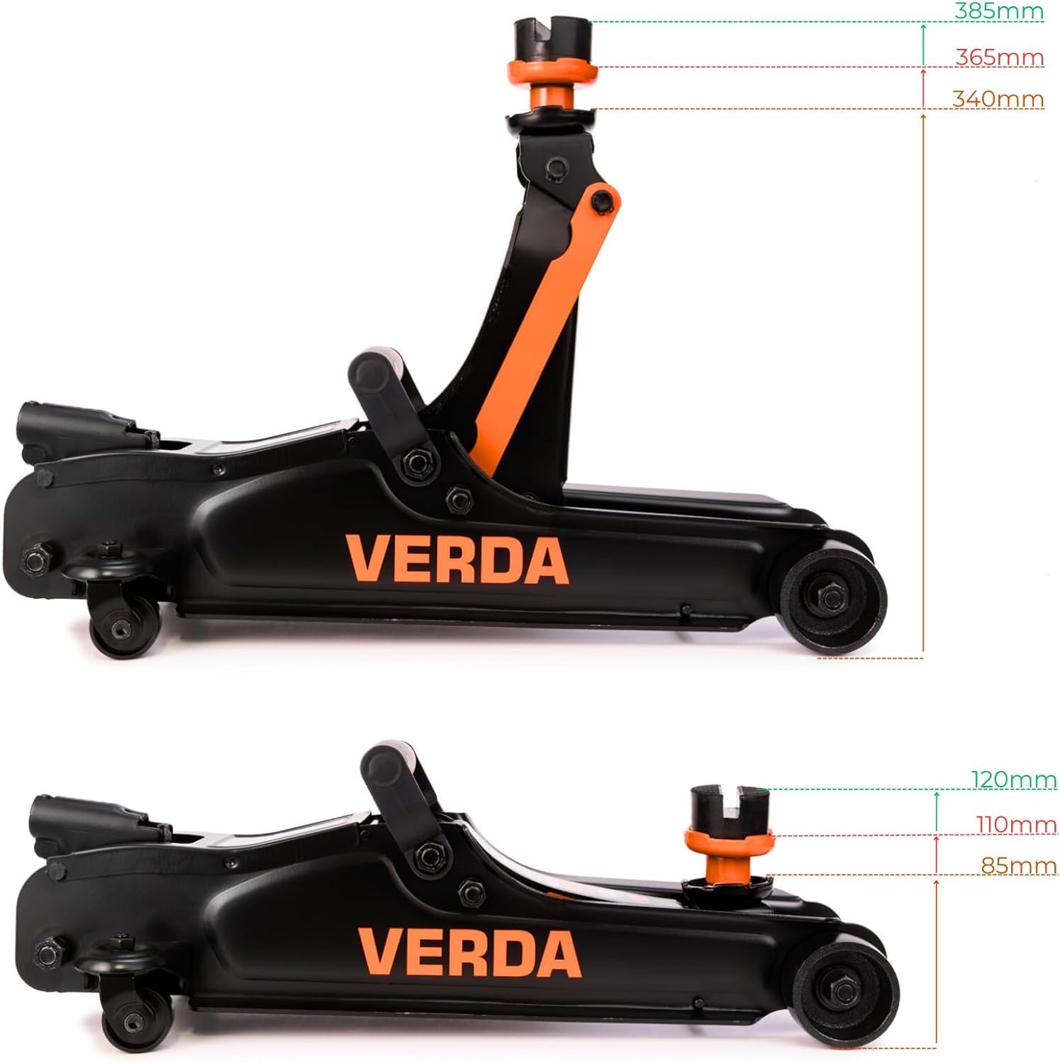 Verda Hydraulischer Wagenheber 2,5T 85-365 mm, 3X Gummiauflage, Koffer, Montagehandschuhe Autoheber Rangierwagenheber Reifenwechsel PKW Geländewagen Wohnmobil