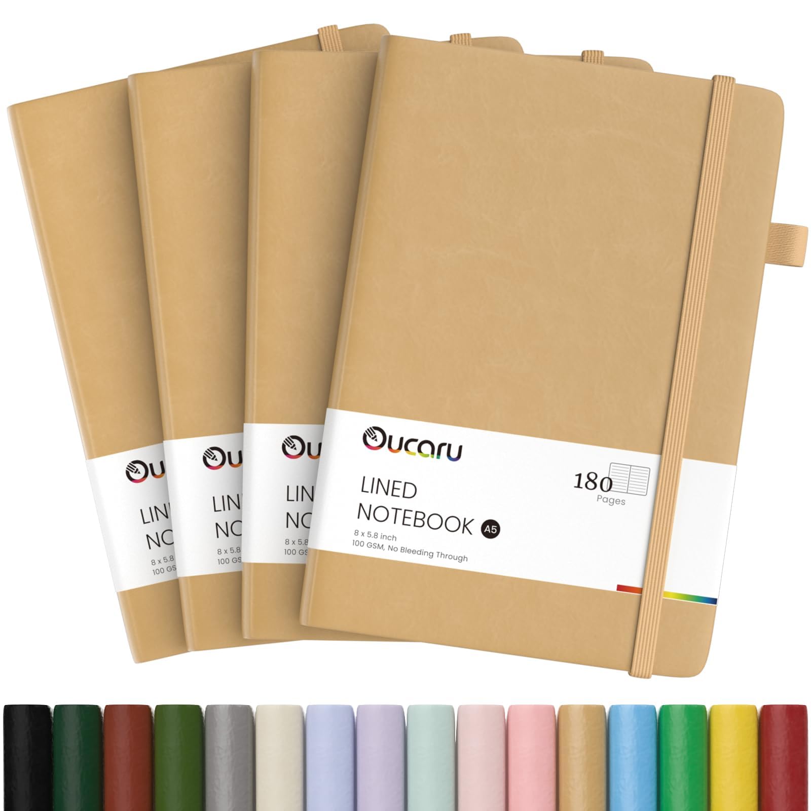 Oucaru Lined Journal Notebook, 4 Pack, 180 Pages, A5 Journals for Writing, 100 GSM Thick Paper, Small Notebooks Daily Journal for Women Men Work, Business, School, Travel Supplies — image 1