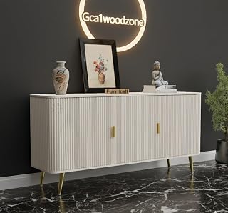 Wooden Sideboard Cabinet for Living Room Storage | Modern Wooden Storage Cabinet with 3 Doors & Shelves | Buffet Console Cabinet for Dining Room, Bedroom & Hallway | Warm White | 150 cm