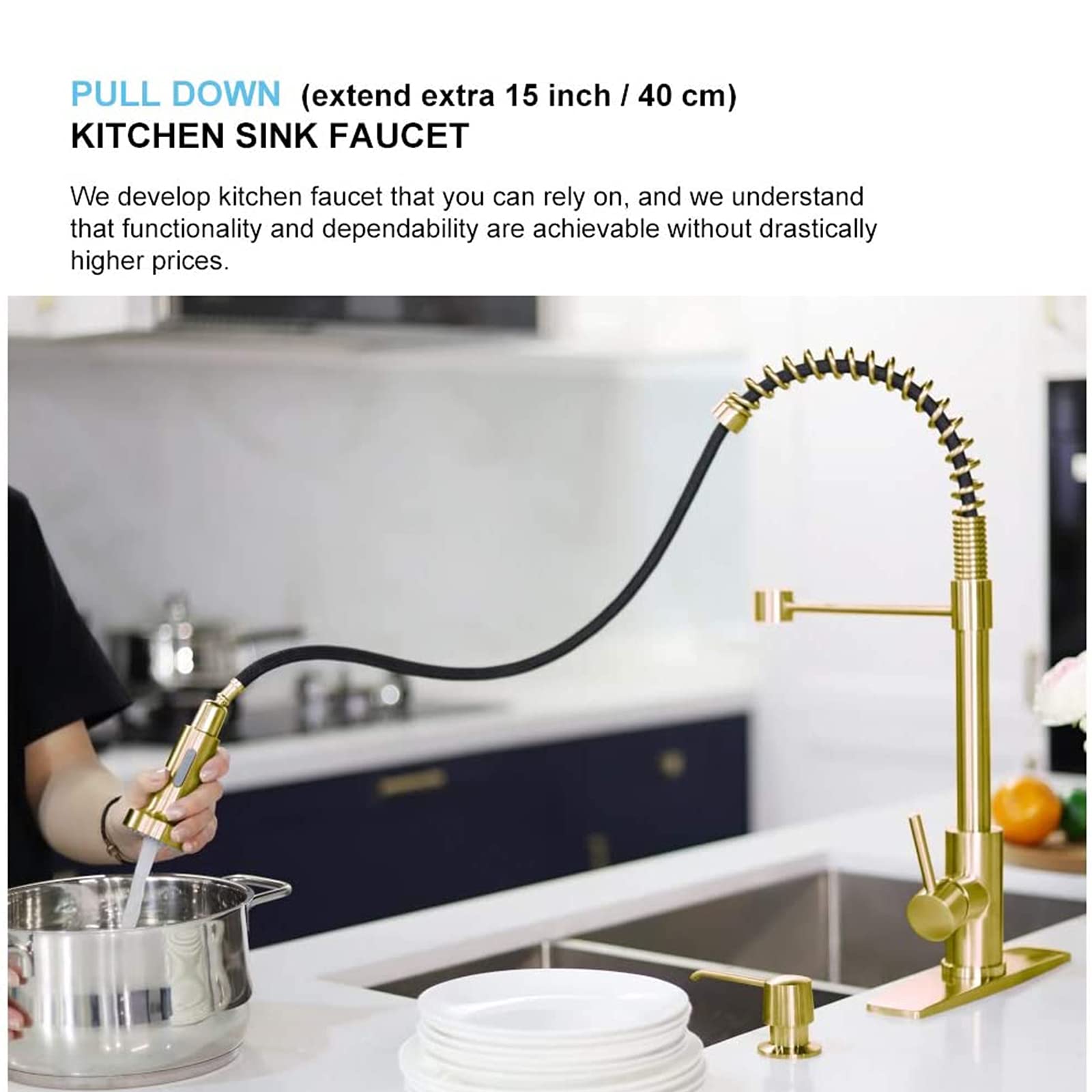 Bateria kuchenna, bateria kuchenna ze stali nierdzewnej, bateria zlewozmywakowa jednouchwytowa z wyciąganą wylewką, bateria mieszająca 360° z podwójną funkcją