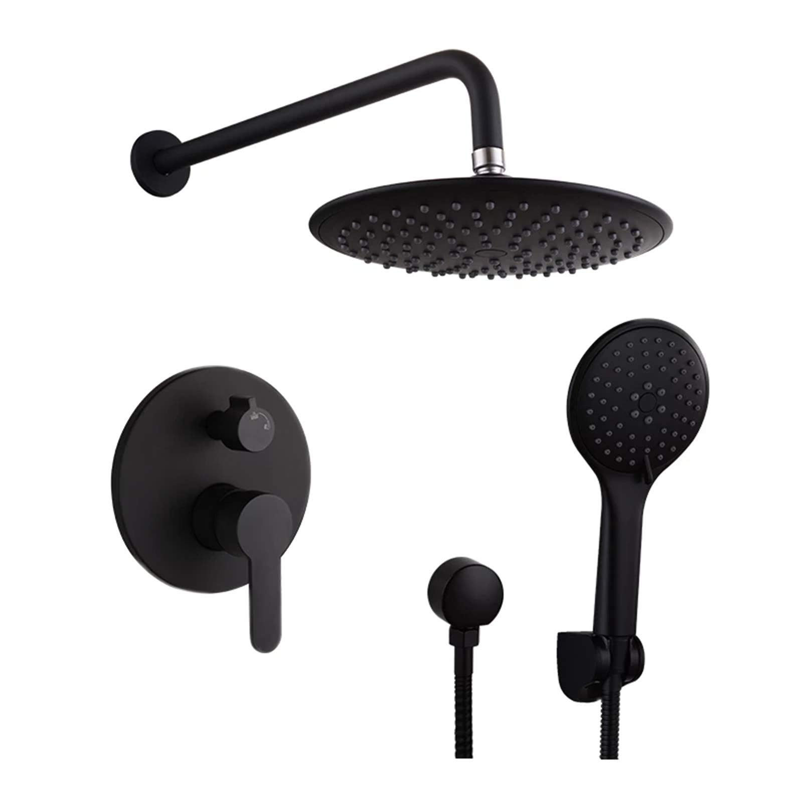 Sistema de ducha negro para baño con mezclador desviador y juego de ducha de pared