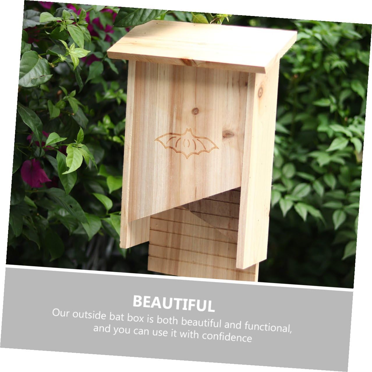 Wooden Bat Box for Backyard and Garden, Handmade Outdoor Bat Shelter with Natural Solid Wood, Pet House for Courtyard Wildlife Habitat and Nesting Shelter