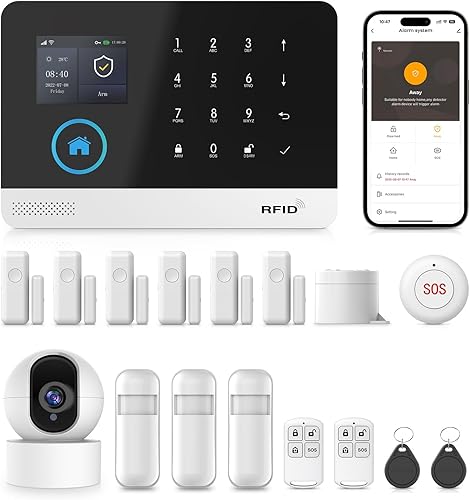 PGST Sistema de seguridad inalámbrico para el hogar, kit de 17 piezas, cámara para exteriores, alerta de aplicación de teléfono, sensor de puerta,