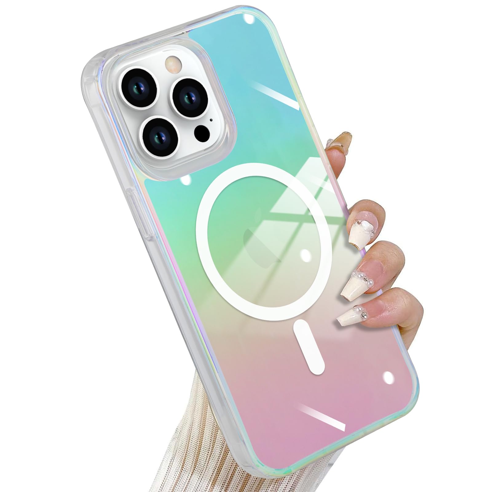 Laser Case Designed for iPhone 14 Pro Max Compatible with Magsafe Fluorescent Iridescent Transparent Phone Case for Women Men Soft TPU Bumper Hard Back Shockproof Protective Cover-Clear
