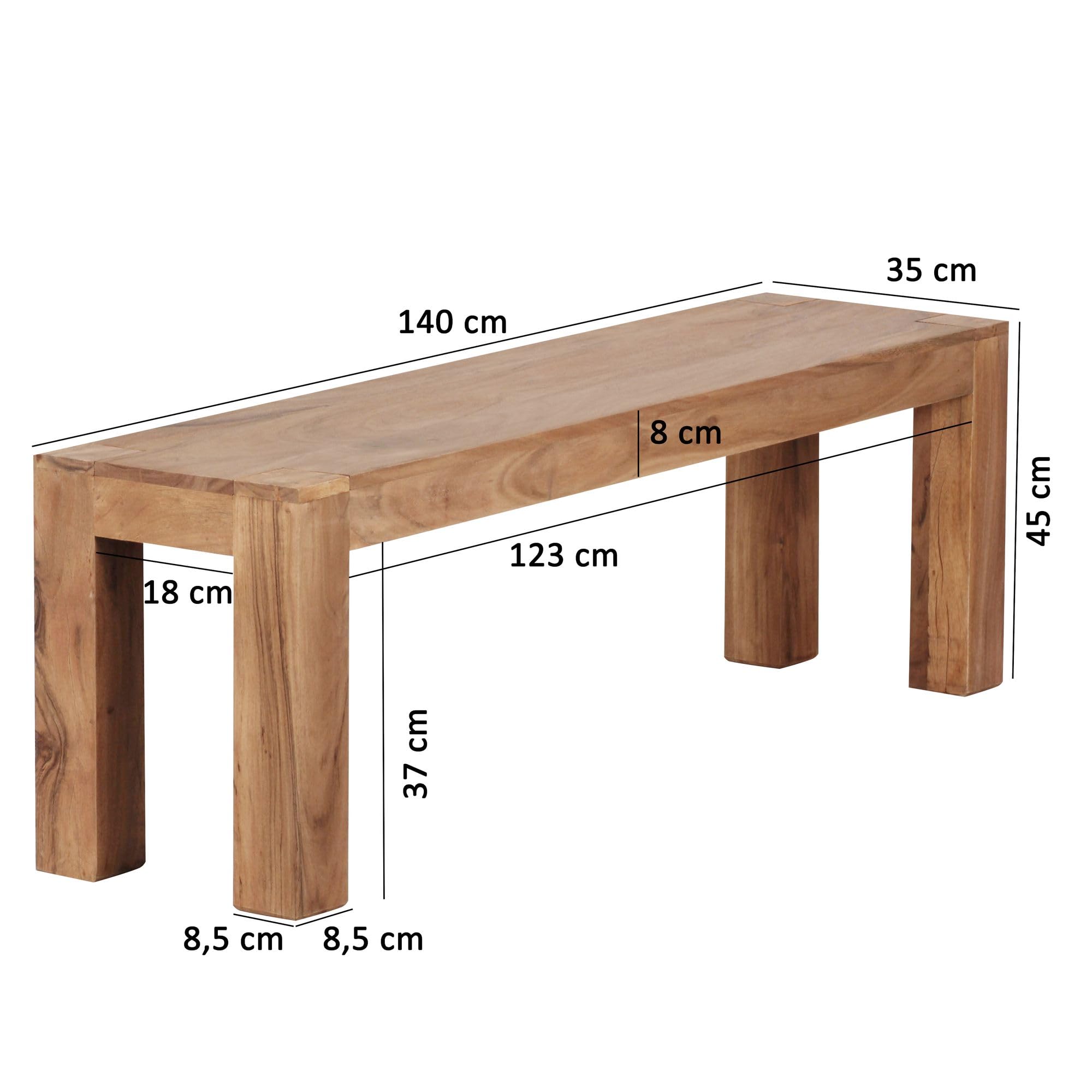 Wohnling WL1, 464 de Madera de Acacia de Madera Maciza de Comedor Banco, 140 x 35 cm